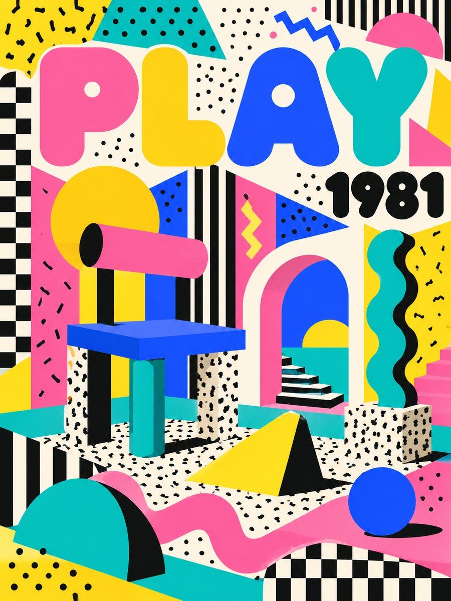 Example poster in the Memphis (Sottsass, Du Pasquier) style