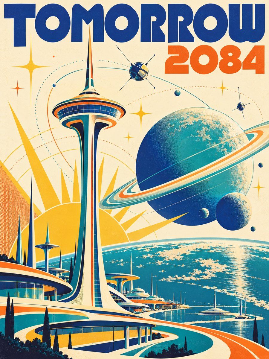Example poster in the Retro-futurism and vaporwave style